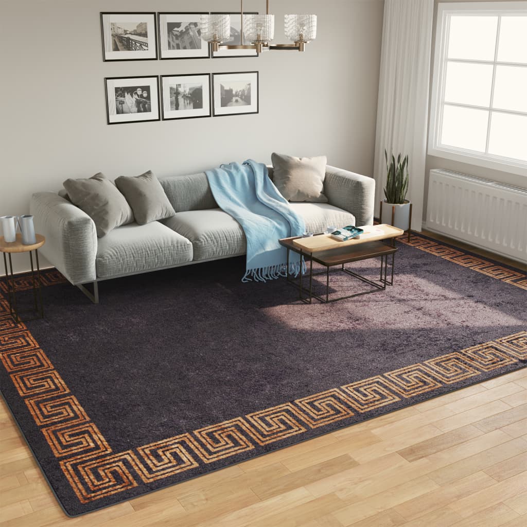 Vidaxl tapis lavable antidérapant 400x300 cm noir et or de couleur