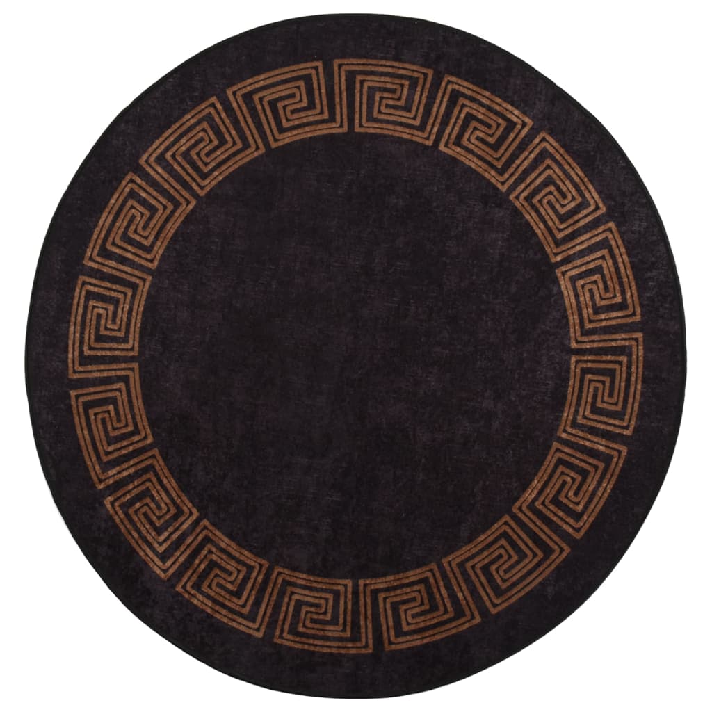 Vidaxl tapis lavable anti-glissement Ø 200 cm noir et or de couleur