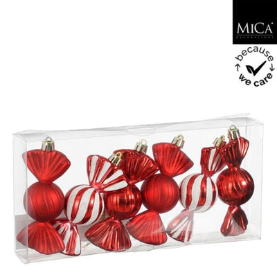 Ornement Edelman rouge bonbon 6 pièces - l5xw3.5xh10cm | 2 pièces