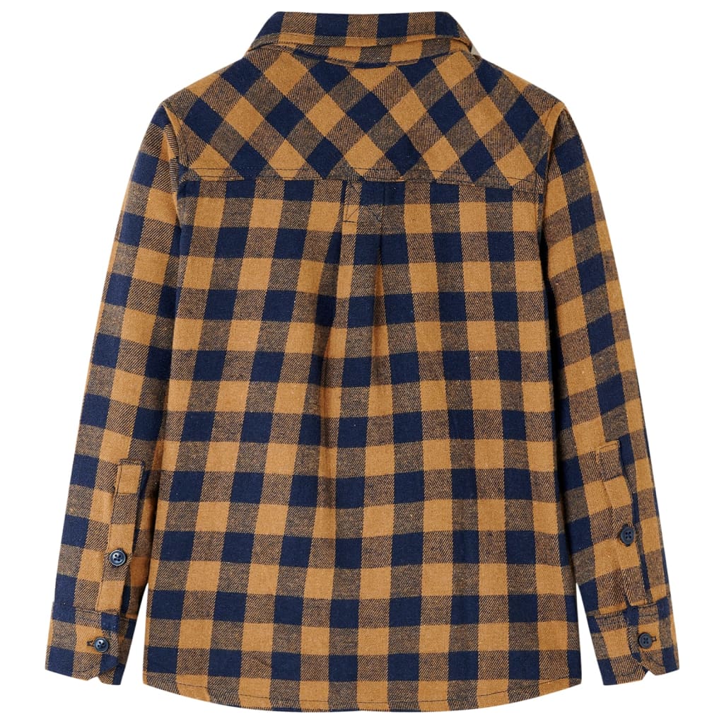 Vidaxl Children's Shirt Chemise 104 Cognac colored et bleu