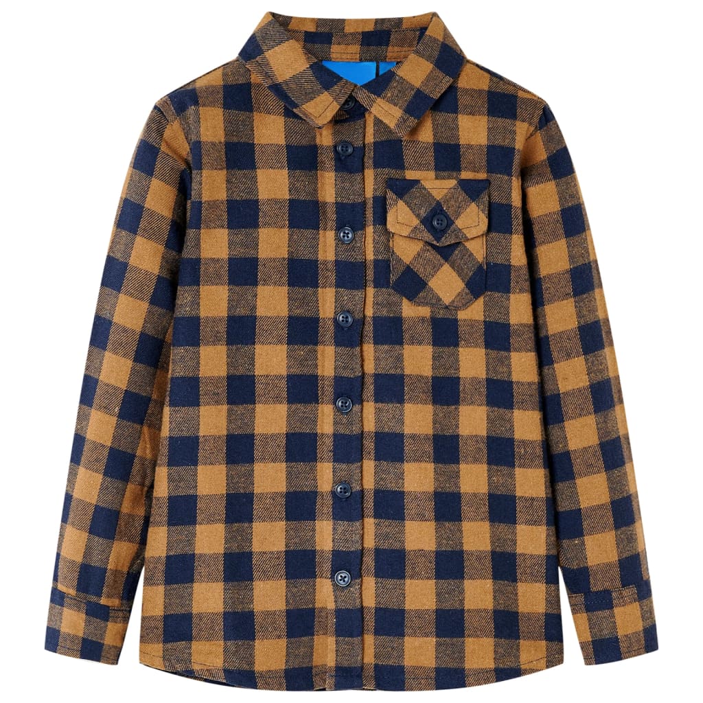 Vidaxl Children's Shirt Chemise 116 Cognac -Colored and Blue