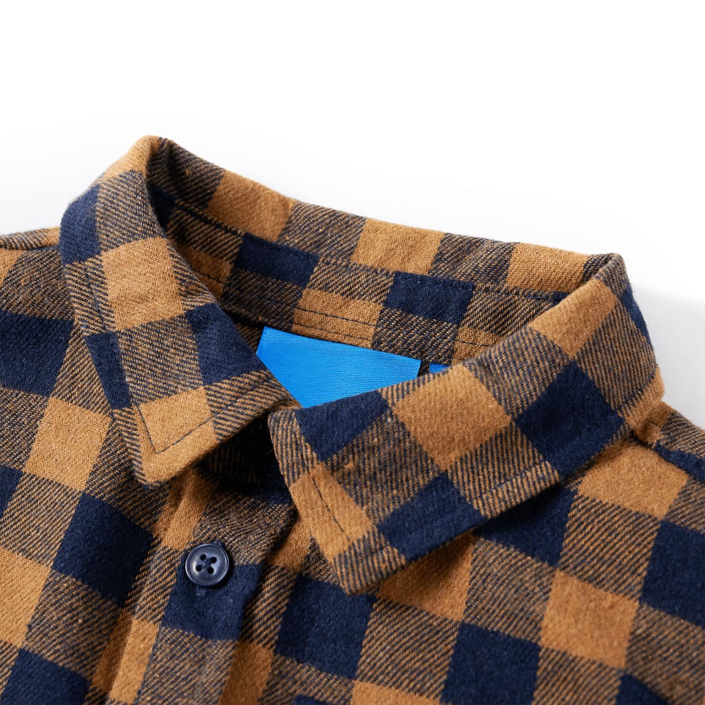 Vidaxl Children's Shirt Chemise 116 Cognac -Colored and Blue