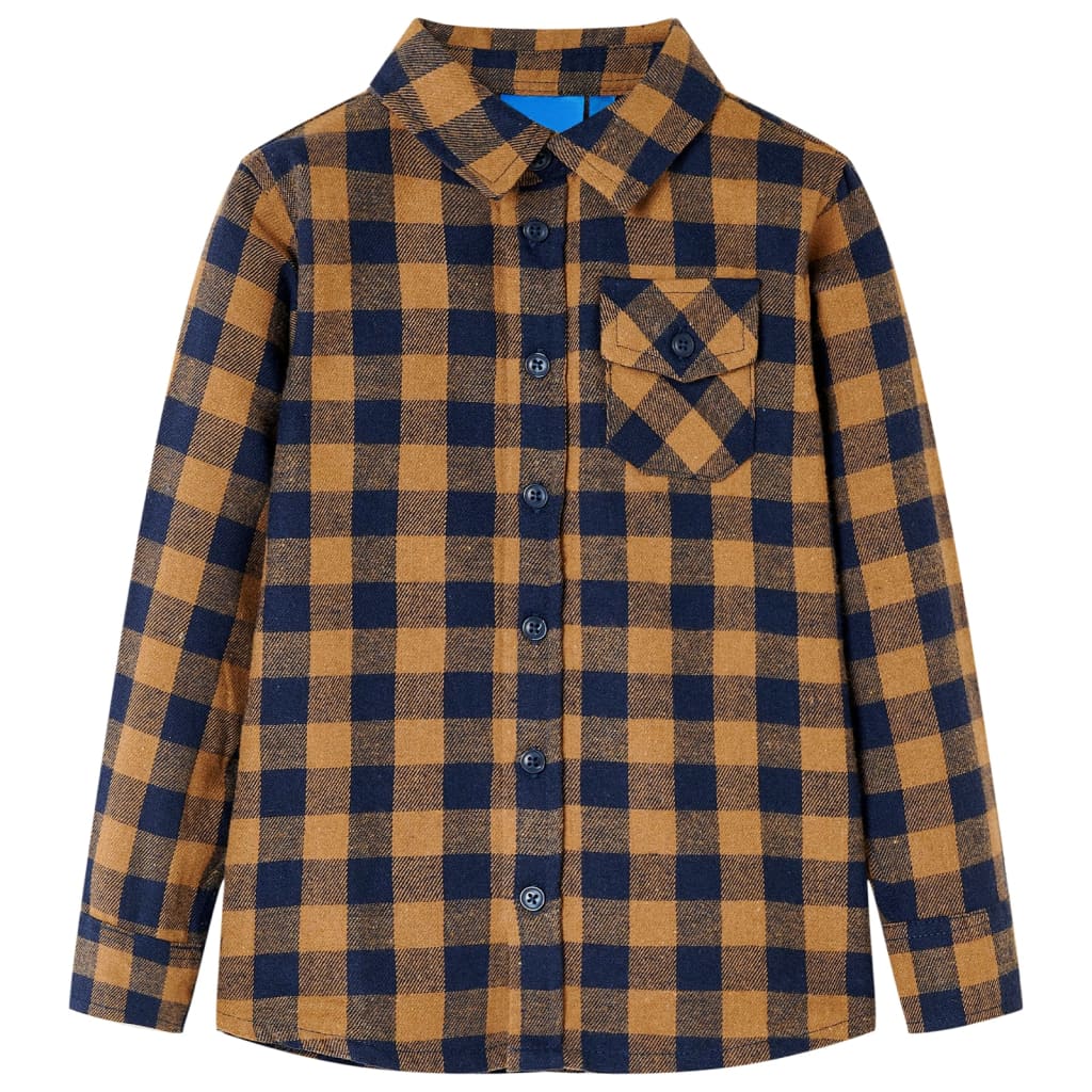Vidaxl Children's Shirt Chemise 128 Cognac colored et bleu