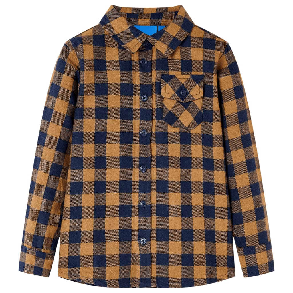 Vidaxl Children's Shirt Chemise 140 Cognac colored et bleu