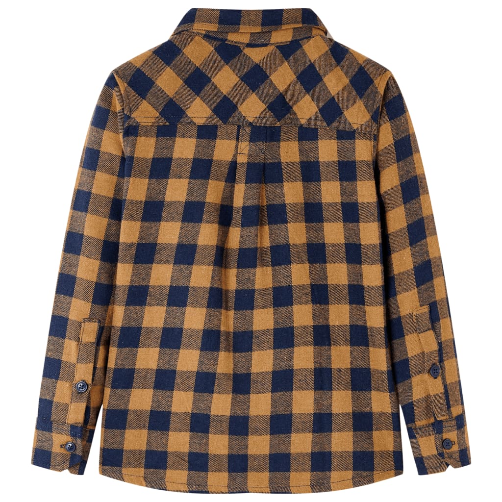 Vidaxl Children's Shirt Chemise 140 Cognac colored et bleu