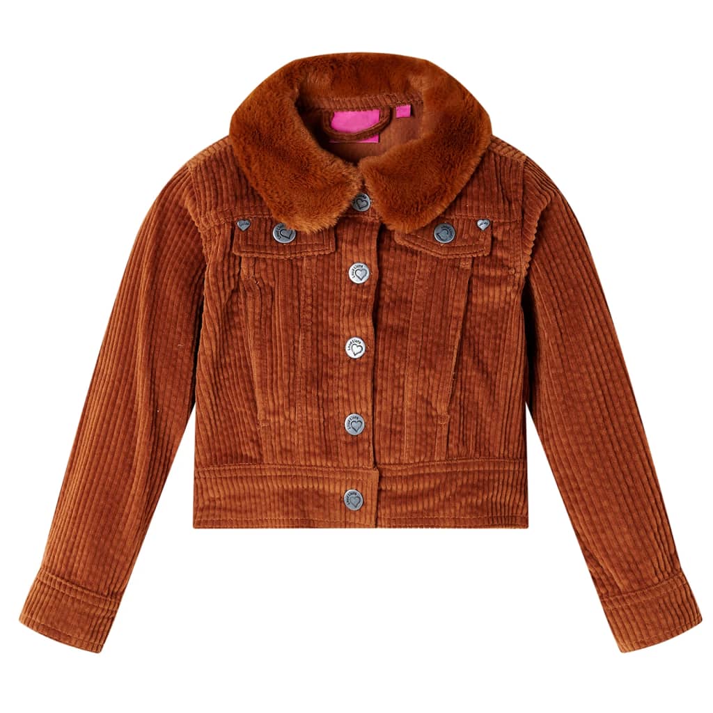 Vidaxl Children's Jacket 140 Rib Velvet Cognac colored