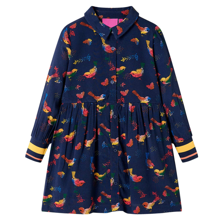 Vidaxl Robe pour enfants à manches longues 128 bleu marine