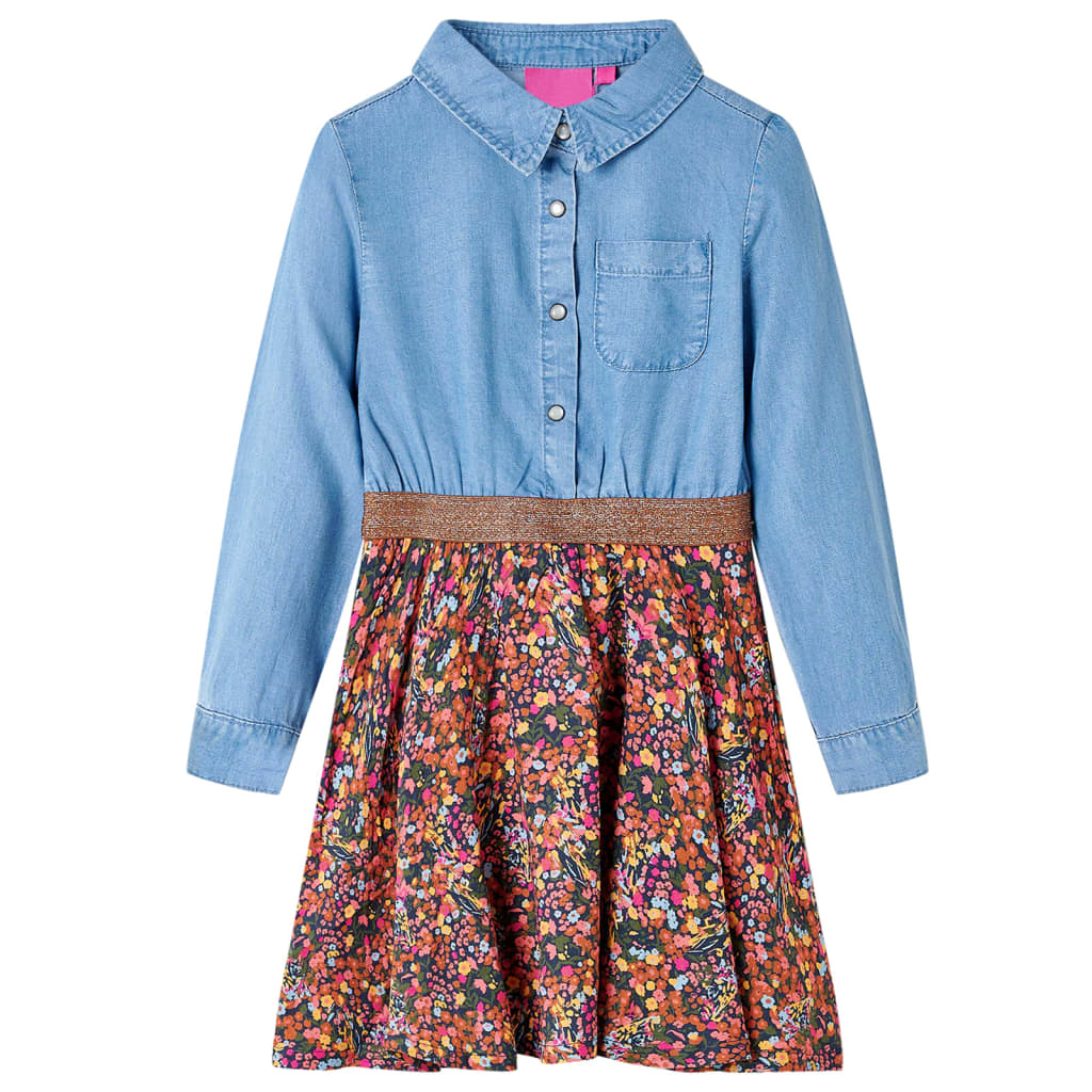 Vidaxl Robe pour enfants à manches longues 92 bleu marine et bleu denim