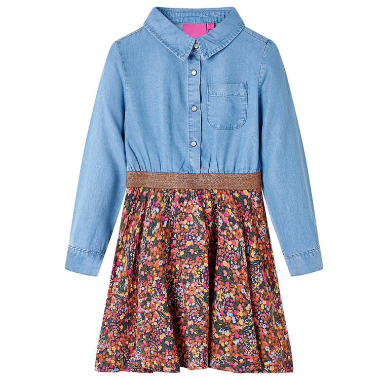 Vidaxl Robe pour enfants à manches longues 92 bleu marine et bleu denim