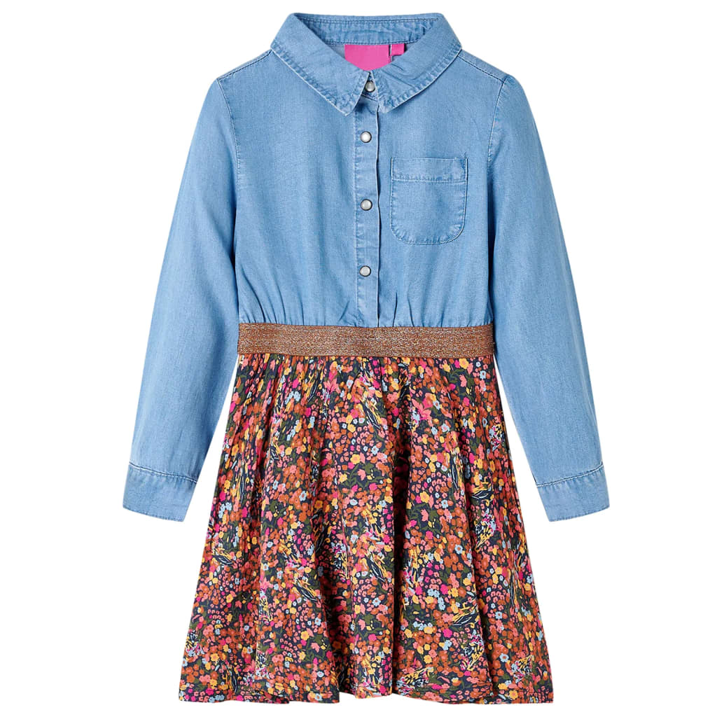 Vidaxl Robe pour enfants avec manches longues 104 bleu marine et bleu denim