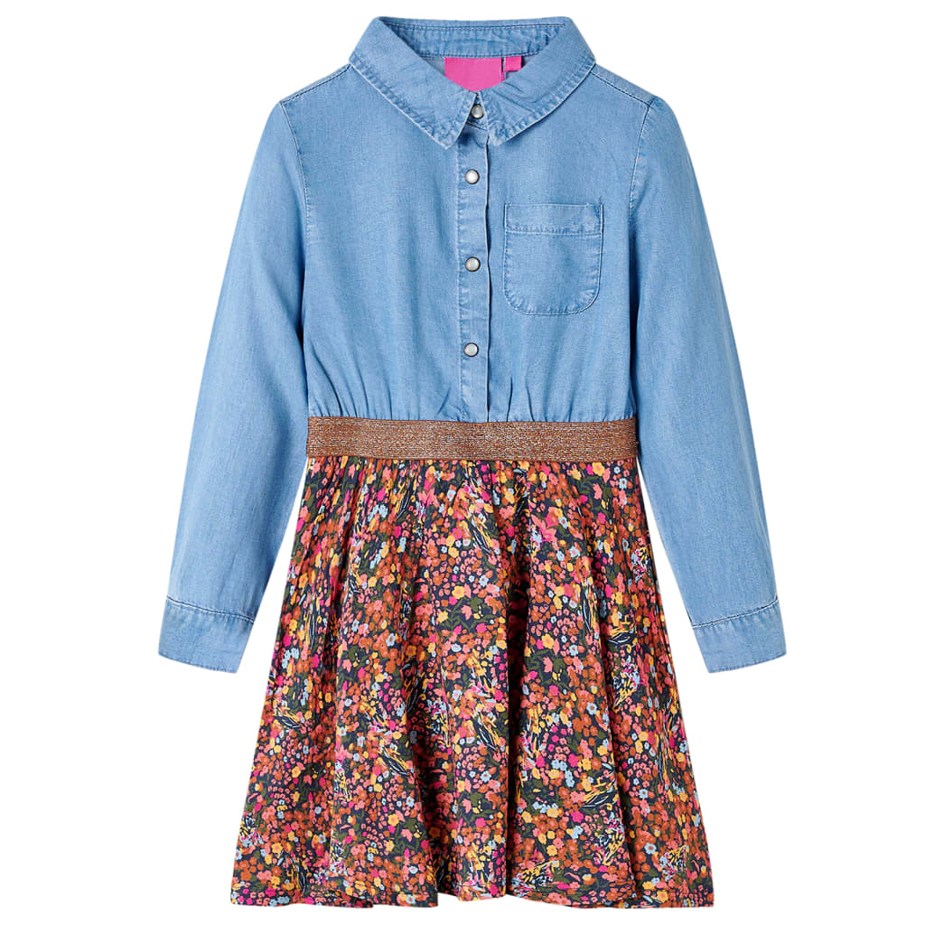 Vidaxl Robe pour enfants à manches longues 116 bleu marine et bleu denim