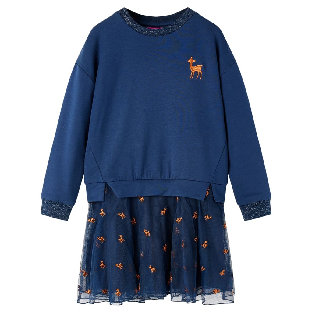 Vidaxl Robe pour enfants à manches longues 128 bleu marine