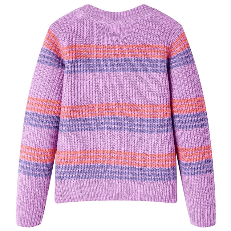 Pull pour enfants Vidaxl tricoté de rayures 128 lilas et rose