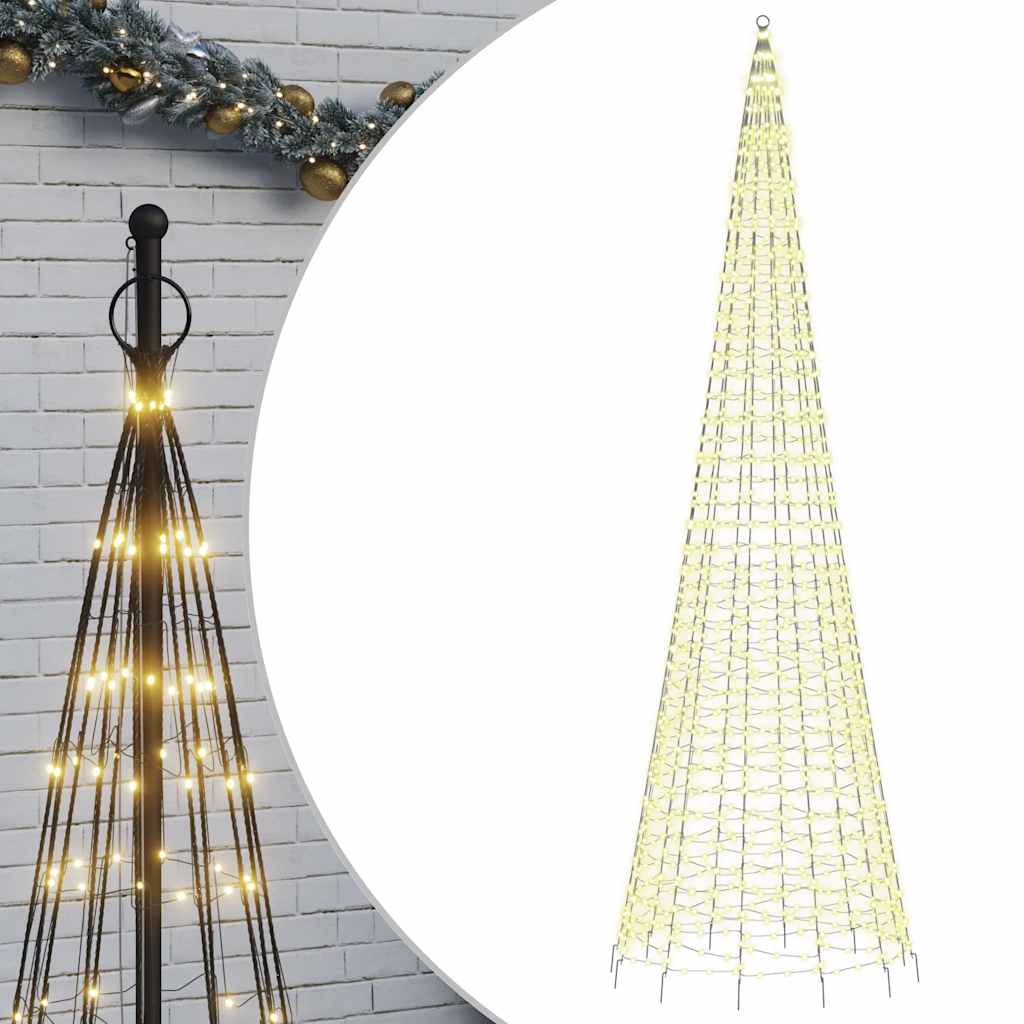 Vidaxl LED Arbre de Noël à Vlaggenmast 1534 LEDS blanc chaud 500 cm