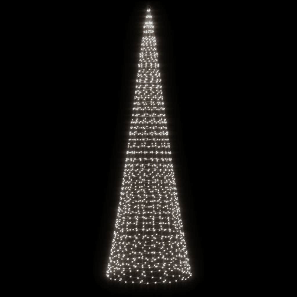 Vidaxl LED Arbre de Noël à Flagpole 1534 LEDS Cold White 500 cm