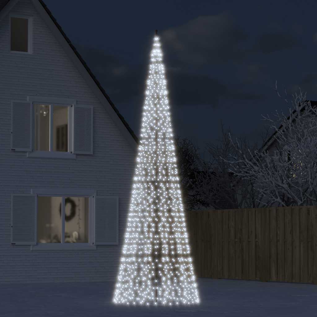Vidaxl LED Arbre de Noël à Flagpole 1534 LEDS Cold White 500 cm