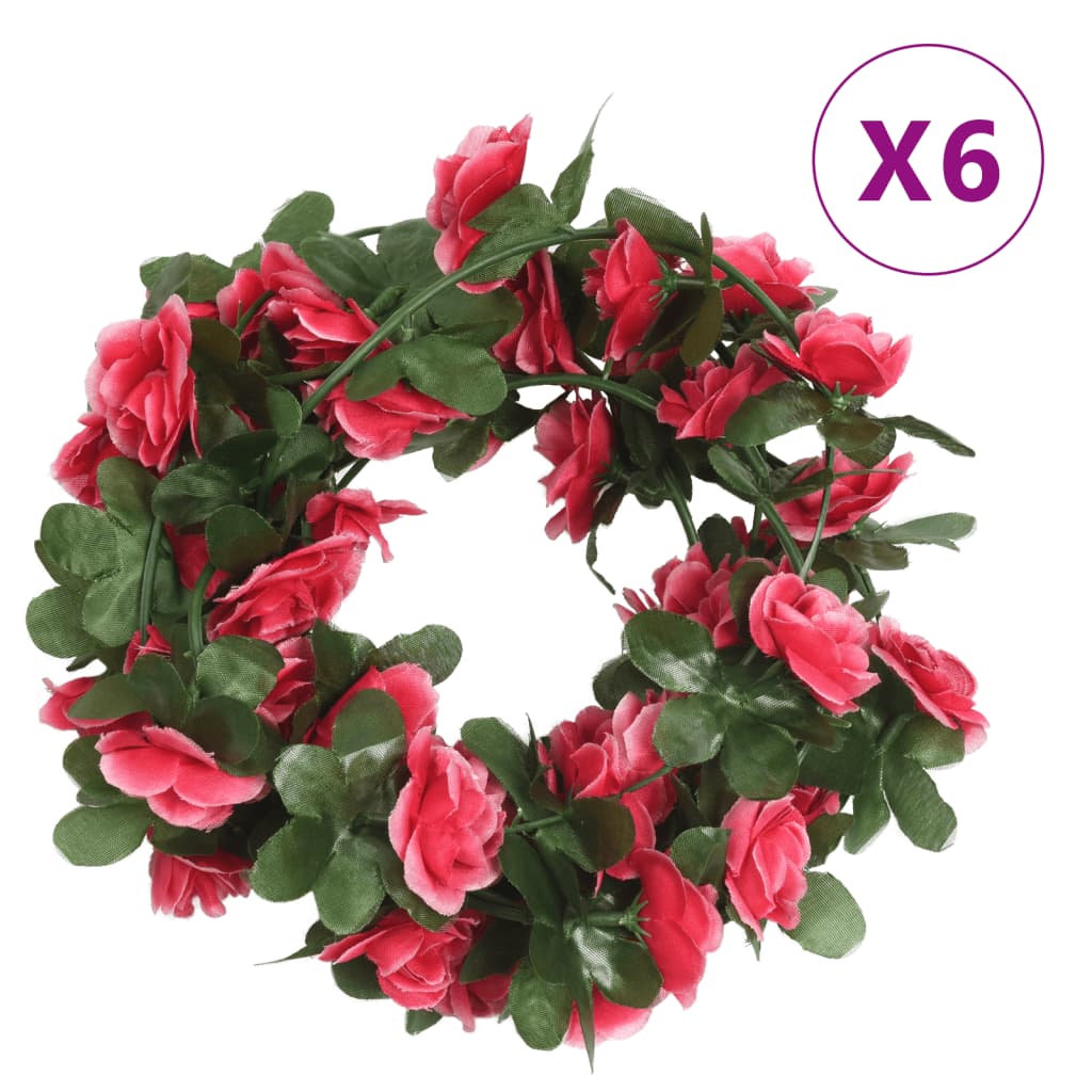 Vidaxl Garlands de Noël avec des fleurs 6 st 250 cm Spring Pink-RED