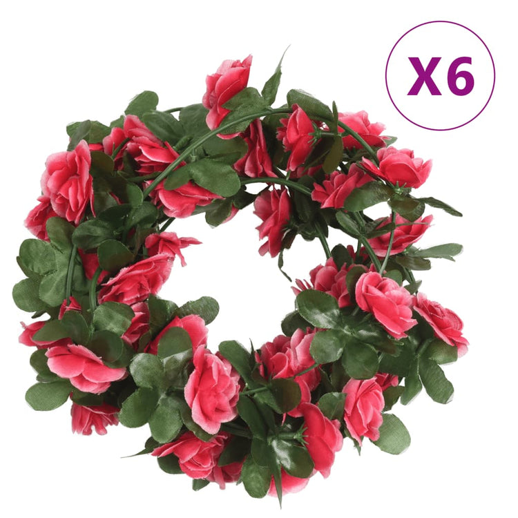 Vidaxl Garlands de Noël avec des fleurs 6 st 250 cm Spring Pink-RED
