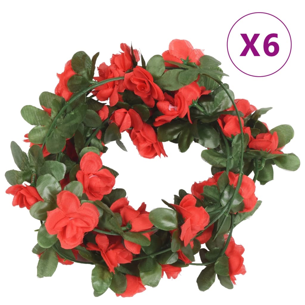 Vidaxl Garlands de Noël avec des fleurs 6 st 250 cm de printemps rouge