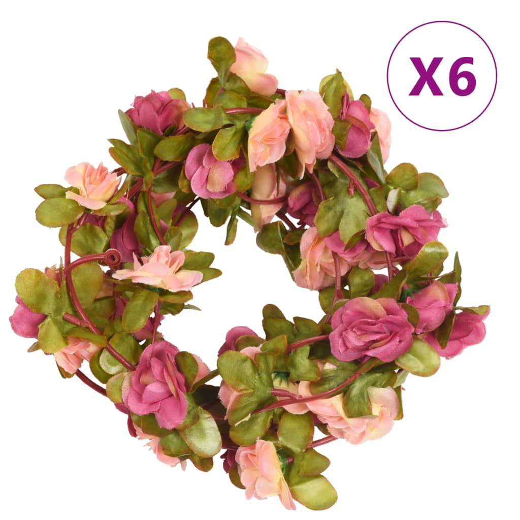 Vidaxl Garlands de Noël avec des fleurs 6 st 250 cm rose-rouge