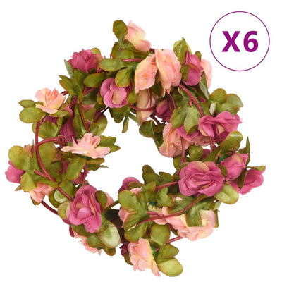 Vidaxl Garlands de Noël avec des fleurs 6 st 250 cm rose-rouge