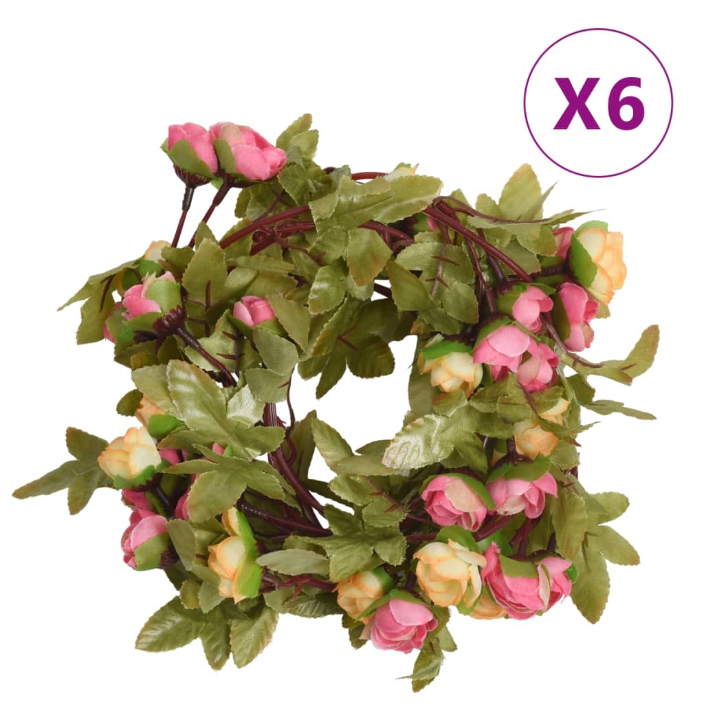 Vidaxl Garlands de Noël avec des fleurs 6 st 215 cm rose