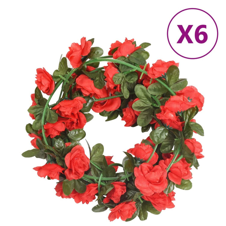 Vidaxl Garlands de Noël avec des fleurs 6 st 240 cm de rouge