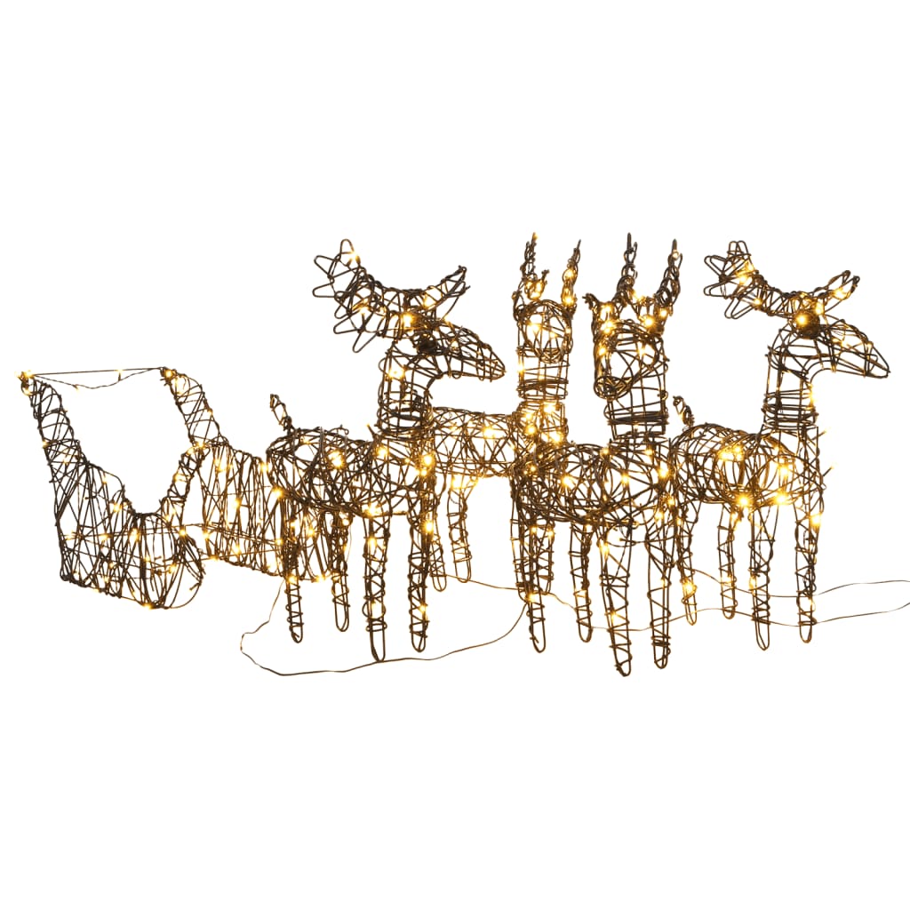 Vidaxl Christmas Decorations Reindeer and Sleds 240 LEDS RATTAN WHITE WHITE