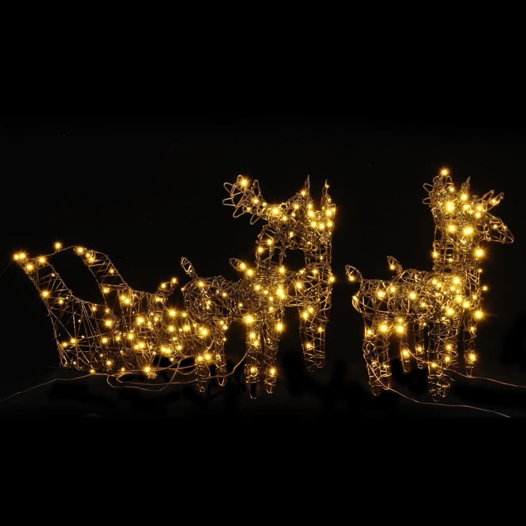 Vidaxl Christmas Decorations Reindeer and Sleds 320 LEDS RATTAN CHAUD BLANC