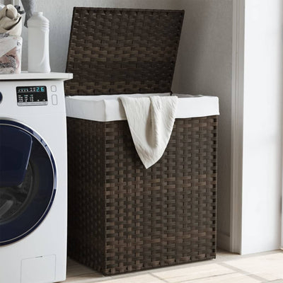 Panier à linge Vidaxl avec couvercle 46x33x60 cm en brun foncé en rotin