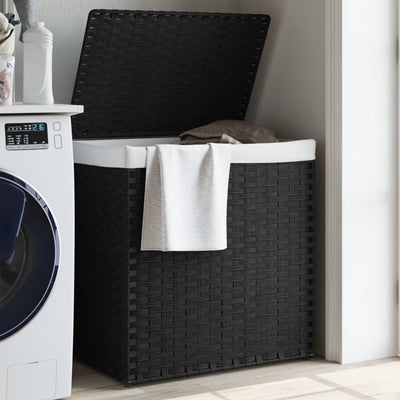 Panier à laverie Vidaxl avec 2 compartiments 53x35x57 cm Poly Rattan Black