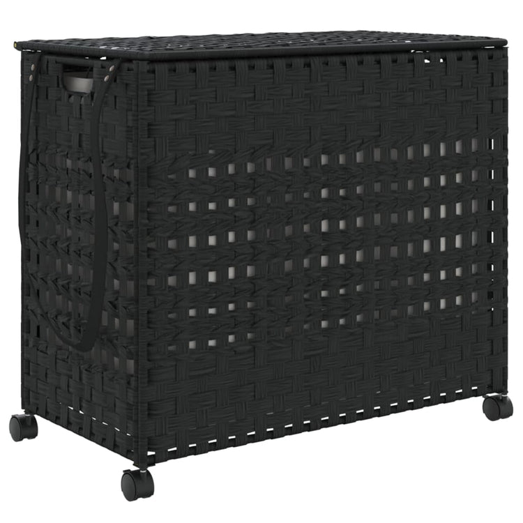 Panier à laverie Vidaxl sur roues 66x35x60 cm noir rotin
