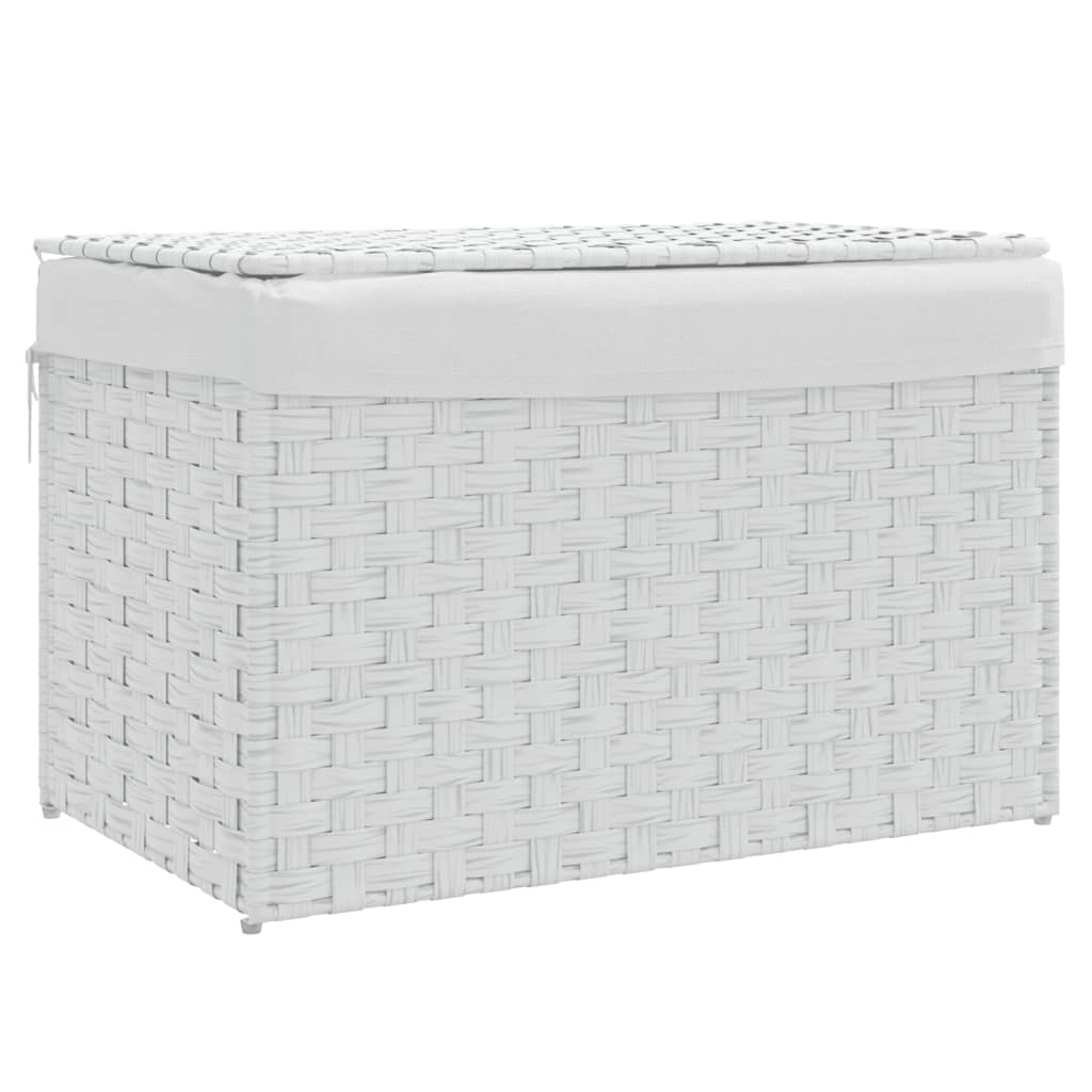 Panier à linge Vidaxl avec couvercle 55,5x35x34 cm Poly Rattan blanc