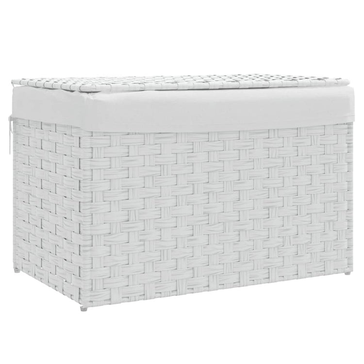 Panier à linge Vidaxl avec couvercle 55,5x35x34 cm Poly Rattan blanc