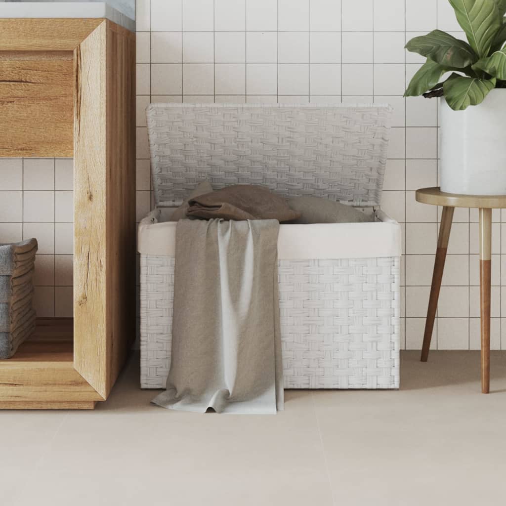 Panier à linge Vidaxl avec couvercle 55,5x35x34 cm Poly Rattan blanc