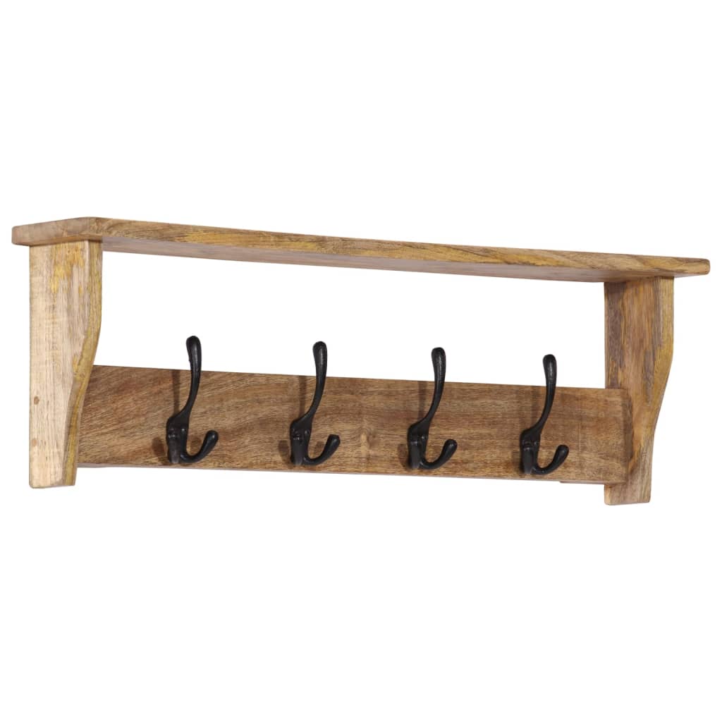 Rack de manteau mural vidaxl avec 4 crochets en bois de mangue solide