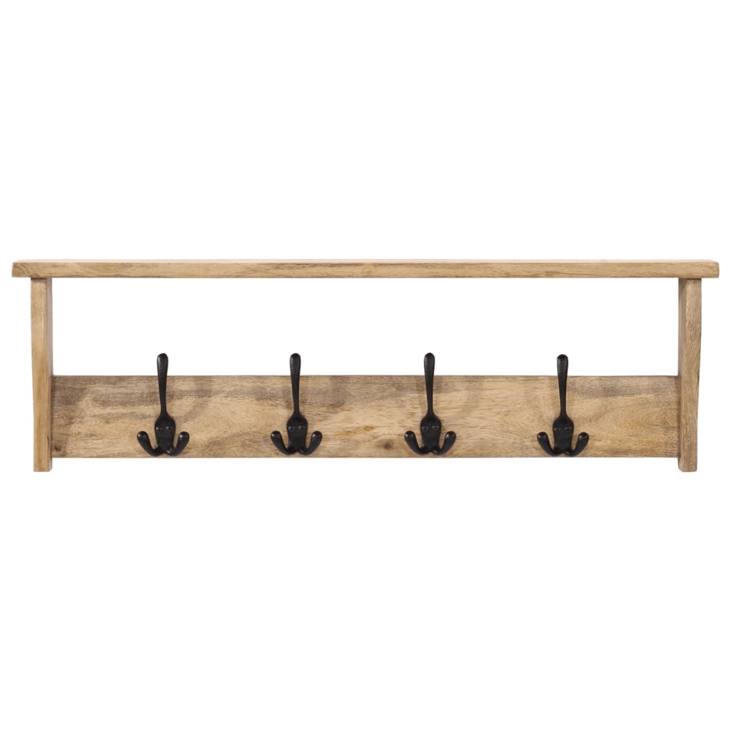 Rack de manteau mural vidaxl avec 4 crochets en bois de mangue solide
