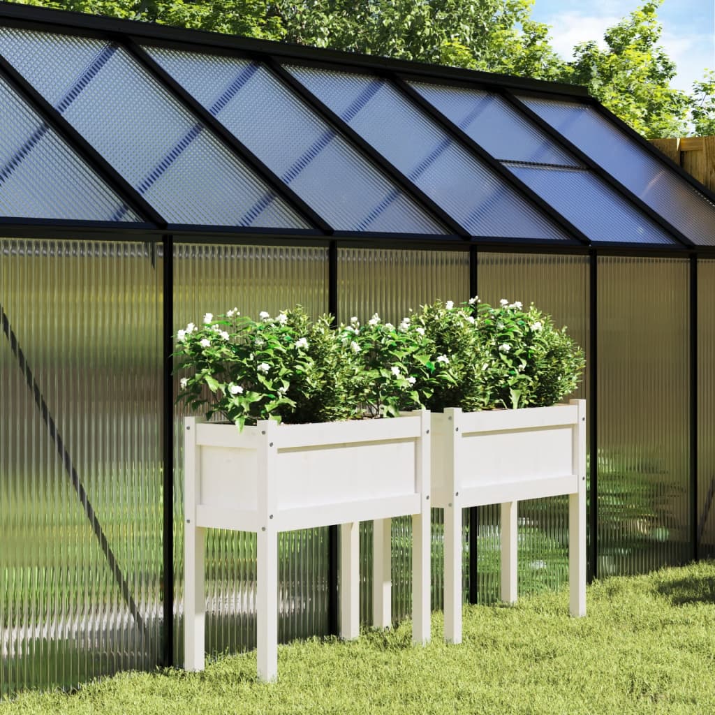 Jardinières vidaxl avec poots 2 pcs pin massif wit blanc