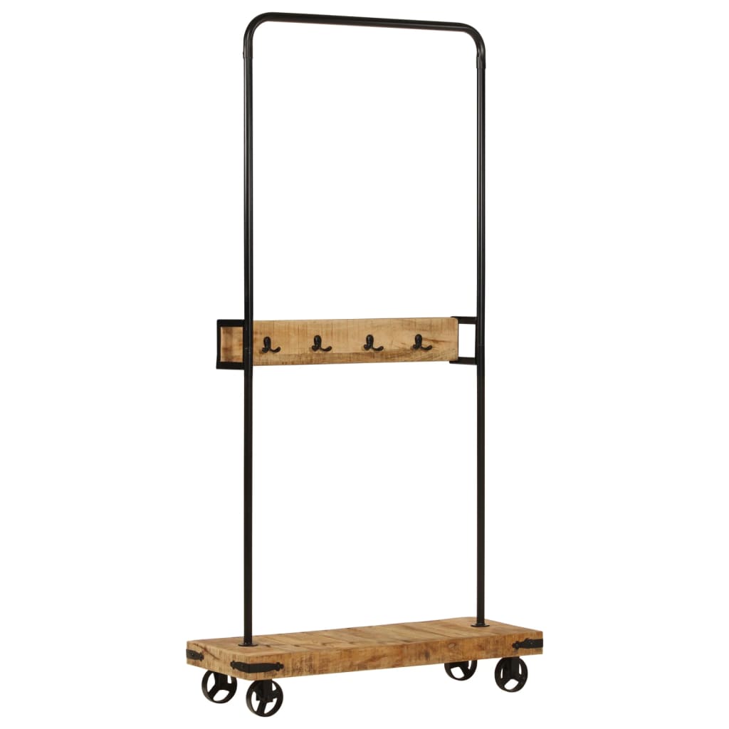 Rack de vêtements Vidaxl avec roues 90x35x190 cm en bois de mangue et fer à mangue solide