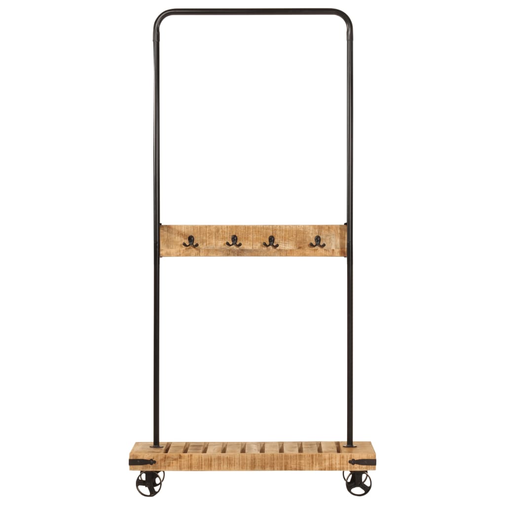 Rack de vêtements Vidaxl avec roues 90x35x190 cm en bois de mangue et fer à mangue solide