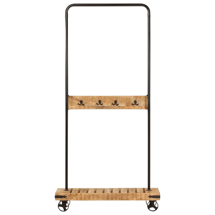 Rack de vêtements Vidaxl avec roues 90x35x190 cm en bois de mangue et fer à mangue solide