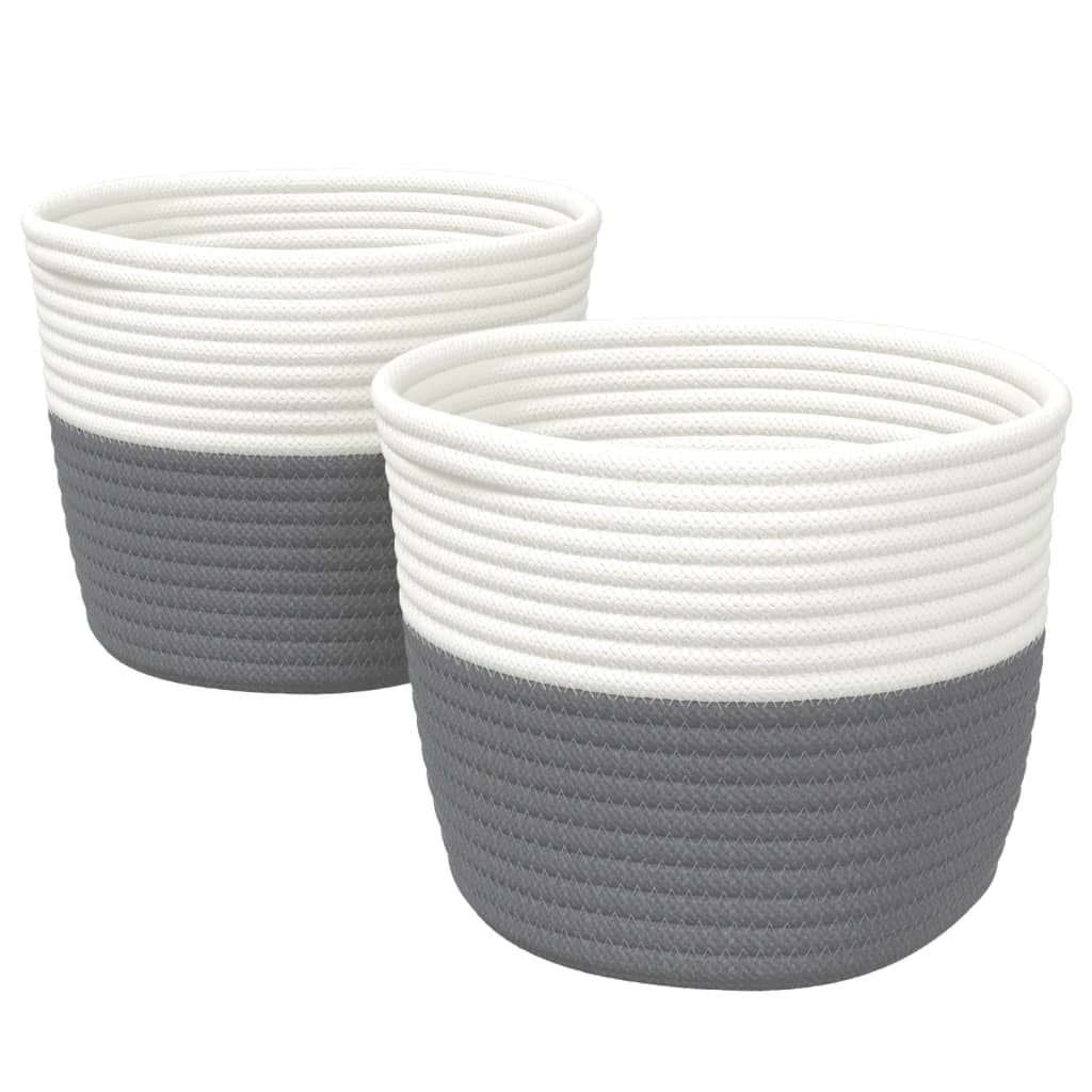Paniers de rangement Vidaxl 2 STS Ø 24x18 cm Coton Gris et blanc