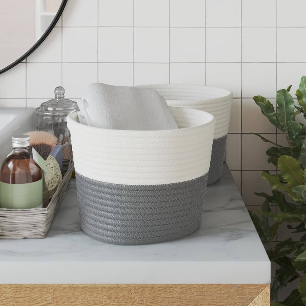 Paniers de rangement Vidaxl 2 STS Ø 24x18 cm Coton Gris et blanc