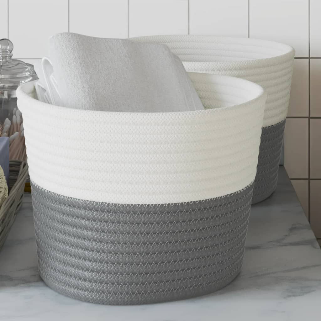 Paniers de rangement Vidaxl 2 STS Ø 24x18 cm Coton Gris et blanc