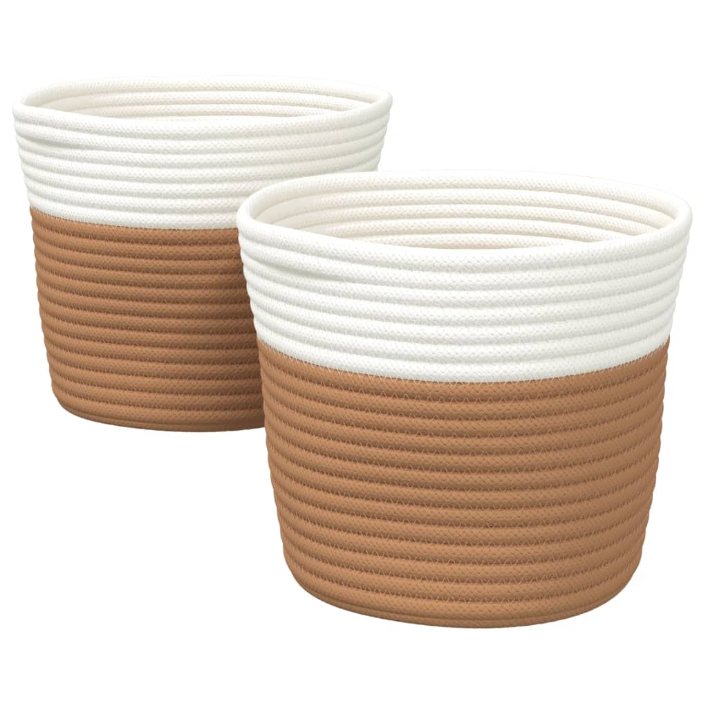 Paniers de rangement Vidaxl 2 STS Ø 24x18 cm Coton brun et blanc