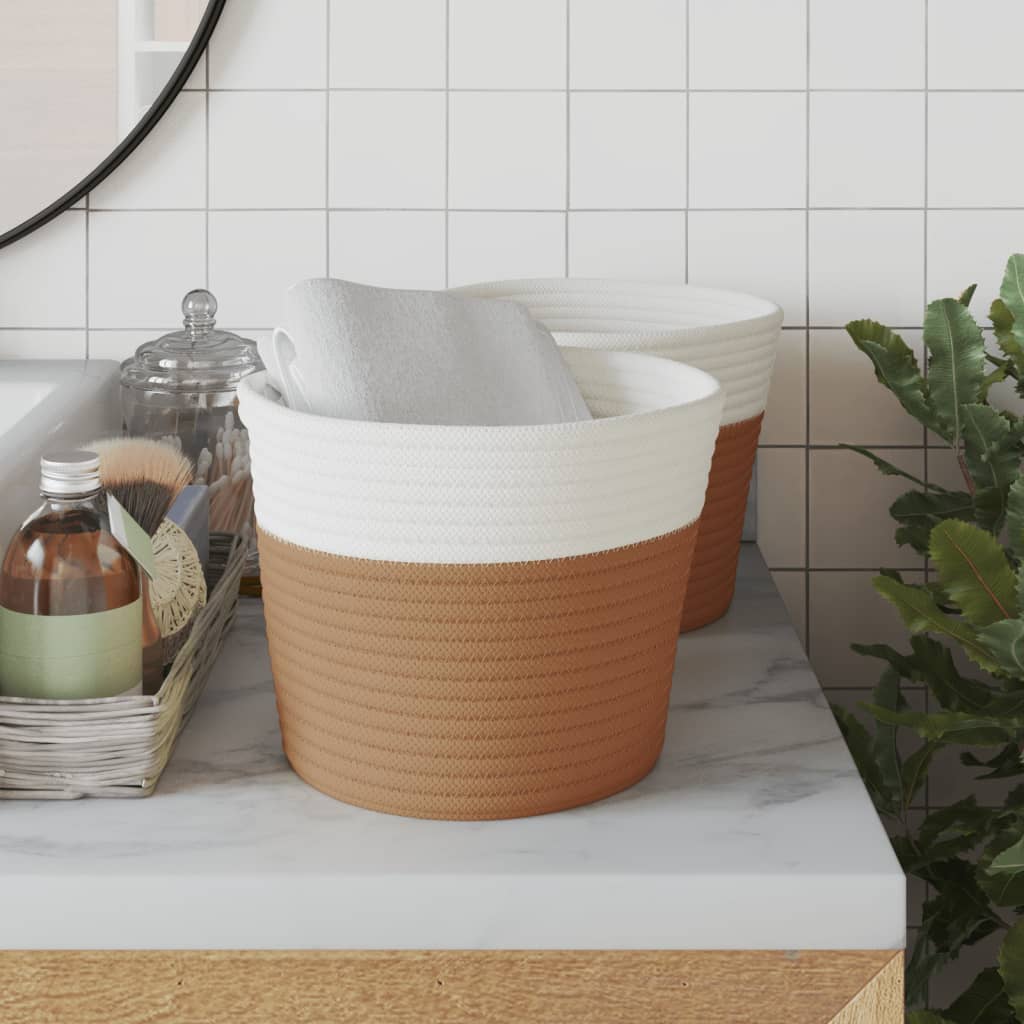 Paniers de rangement Vidaxl 2 STS Ø 24x18 cm Coton brun et blanc