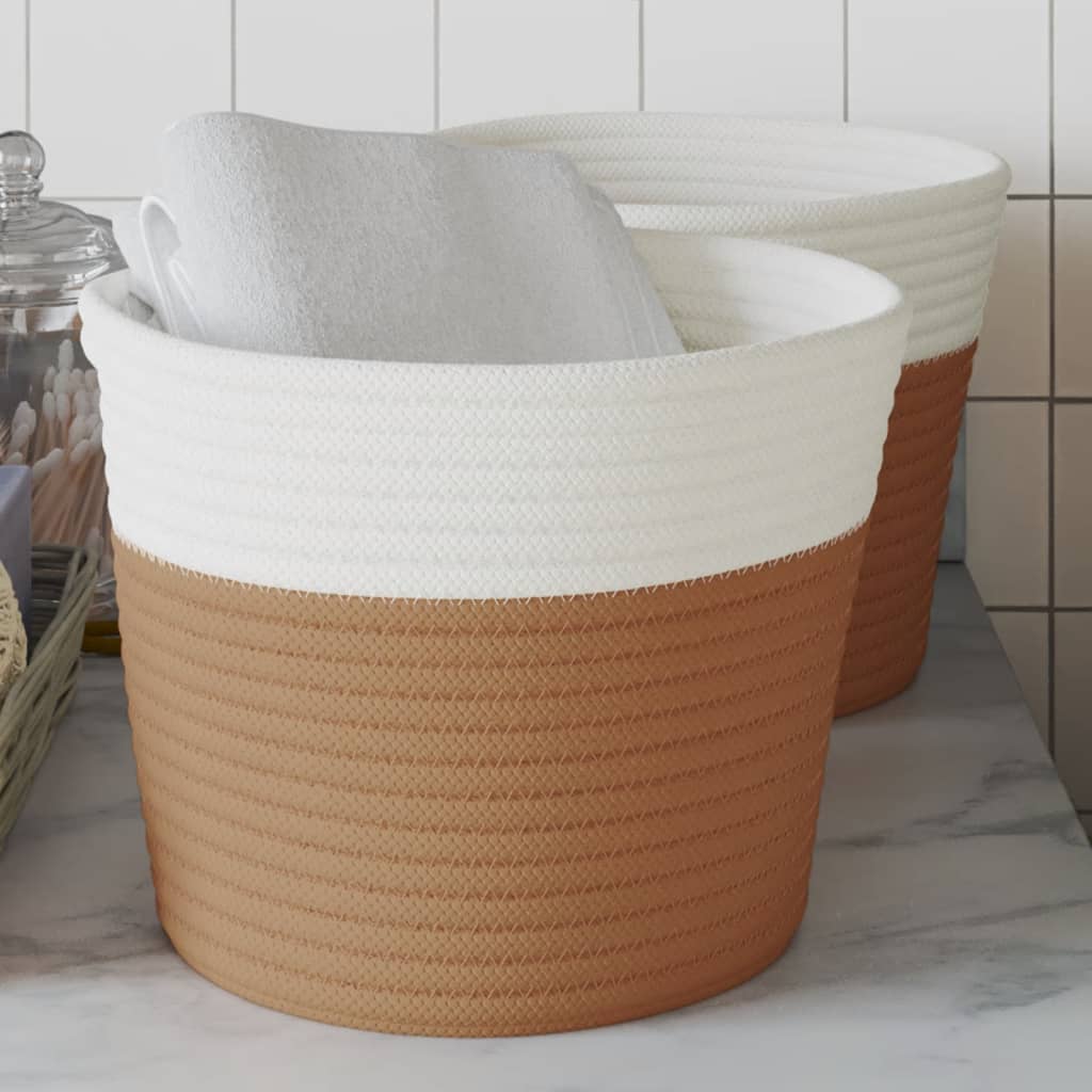 Paniers de rangement Vidaxl 2 STS Ø 24x18 cm Coton brun et blanc