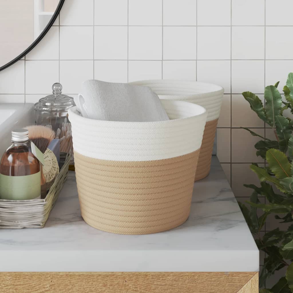 Paniers de rangement Vidaxl 2 STS Ø 24x18 cm Coton beige et blanc
