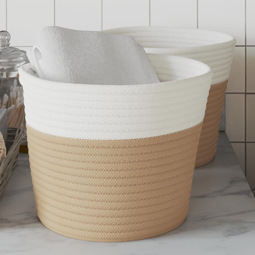 Paniers de rangement Vidaxl 2 STS Ø 24x18 cm Coton beige et blanc
