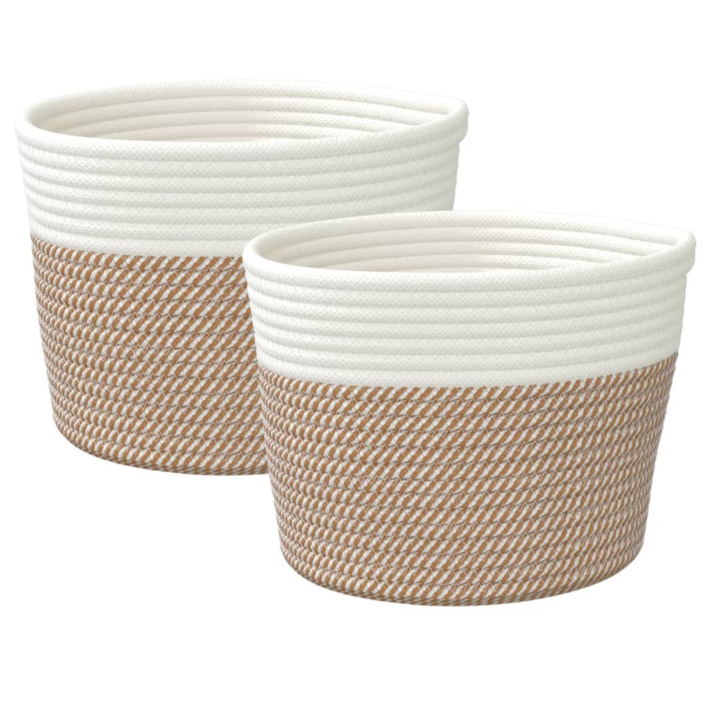 Paniers de rangement Vidaxl 2 STS Ø 24x18 cm Coton brun et blanc